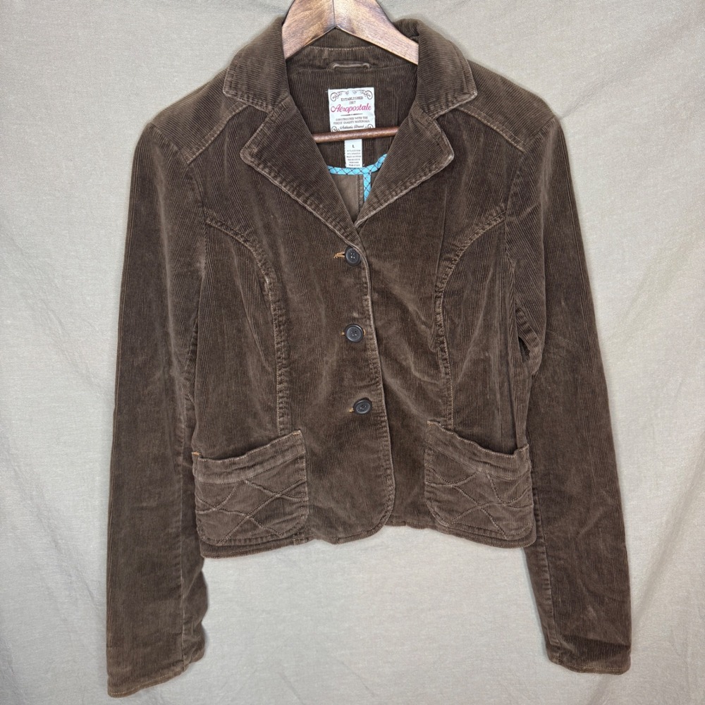 Aeropostale Womens Brown Corduroy Blazer Jacket Three Button Large Y2K Preppy